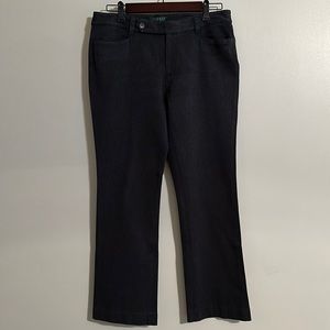 Lauren Ralph Lauren Adelle Charcoal Gray Mid-Rise Cotton Straight Leg Pants Sz 8